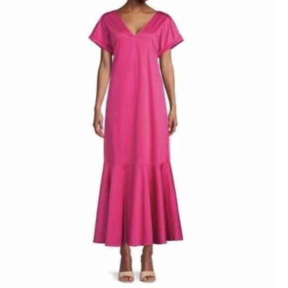 Antonio Melani | Pink Maxi The Myrna Dress Size 6 V-neck Flounce Hem Cuff Sleeve - Picture 1 of 8